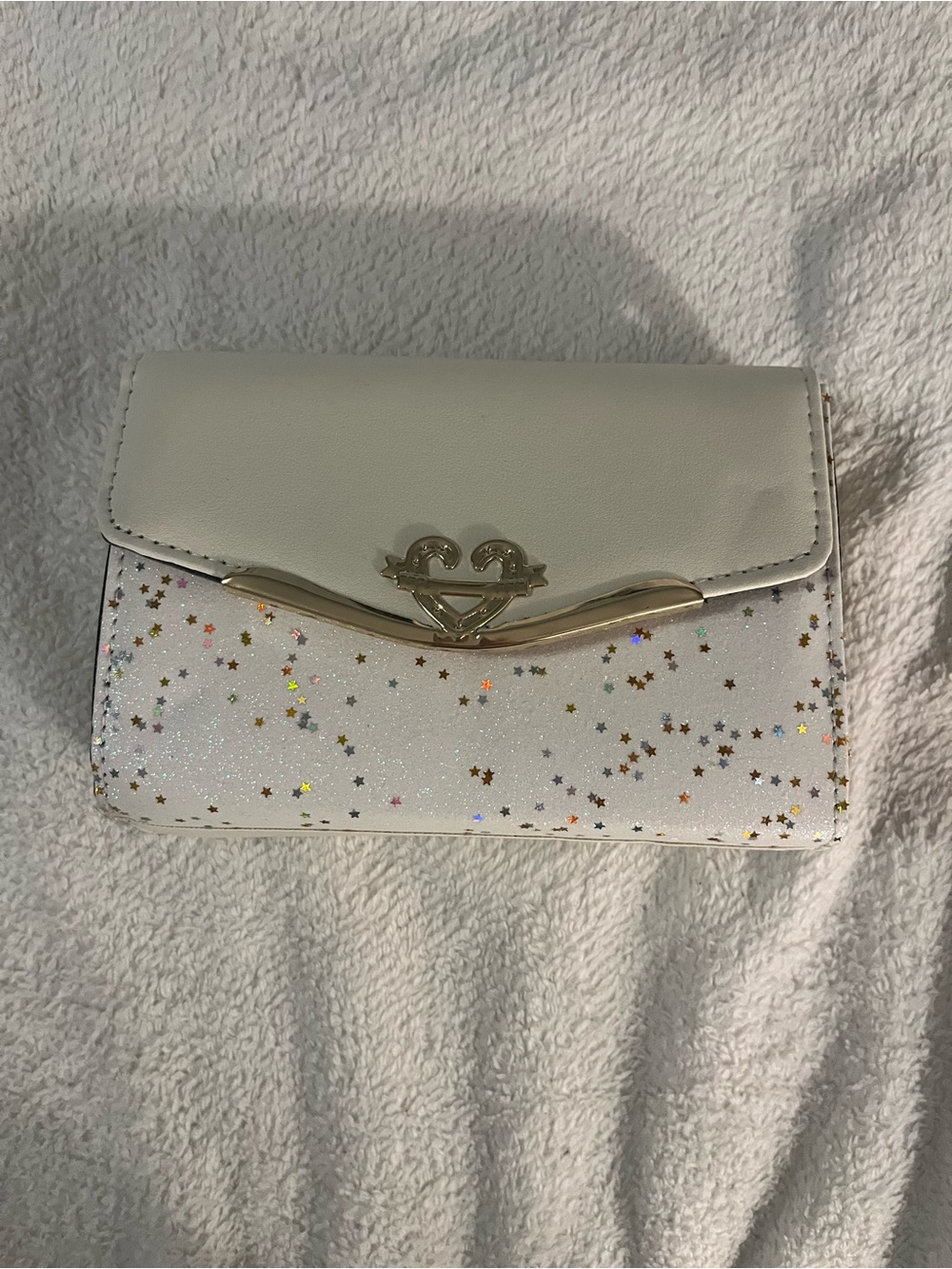 White Star-Print Flap Wallet with Gold Accent